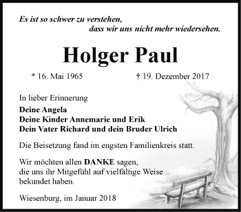 Traueranzeige von Holger Paul von Märkische Oderzeitung