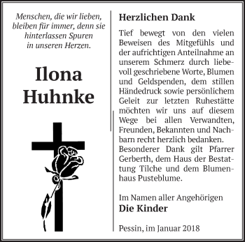 Traueranzeige von Ilona Huhnke von Märkische Oderzeitung