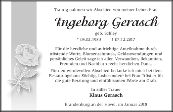 Traueranzeige von Ingeborg Gerasch von Märkische Oderzeitung