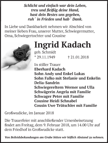 Traueranzeige von Ingrid Kadach von Märkische Oderzeitung