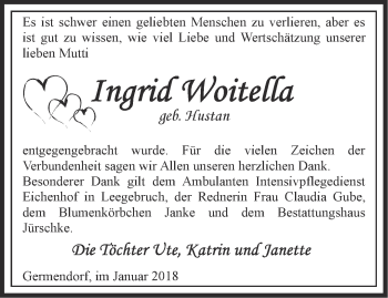 Traueranzeige von Ingrid Woitella von Märkische Oderzeitung