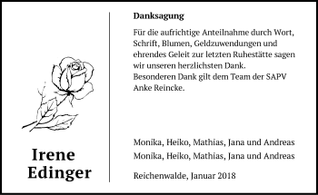 Traueranzeige von Irene Edinger von Märkische Oderzeitung