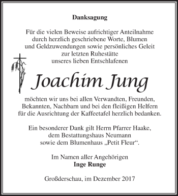 Traueranzeige von Joachim Jung von Märkische Oderzeitung