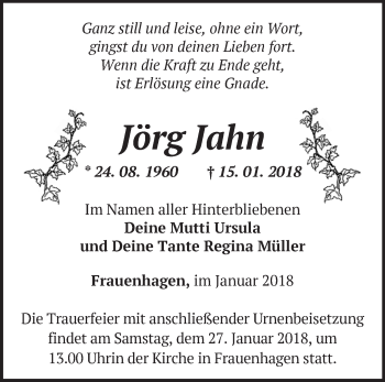 Traueranzeige von Jörg Jahn von Märkische Oderzeitung