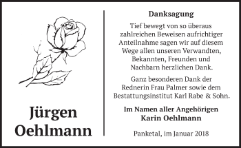 Traueranzeige von Jürgen Oehlmann von Märkische Oderzeitung