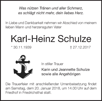 Traueranzeige von Karl-Heinz Schulze von Märkische Oderzeitung