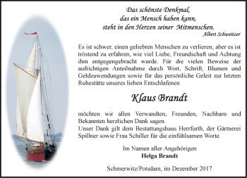 Traueranzeige von Klaus Brandt von Märkische Oderzeitung