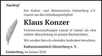 Traueranzeige von Klaus Konzer von Märkische Oderzeitung