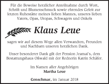 Traueranzeige von Klaus Leue von Märkische Oderzeitung