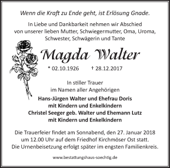 Traueranzeige von Magda Walter von Märkische Oderzeitung