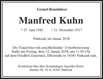 Traueranzeige von Manfred Kuhn von Märkische Oderzeitung