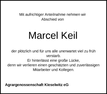 Traueranzeige von Marcel Keil von Märkische Oderzeitung