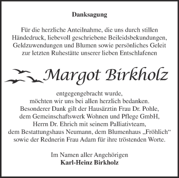 Traueranzeige von Margot Birkholz von Märkische Oderzeitung