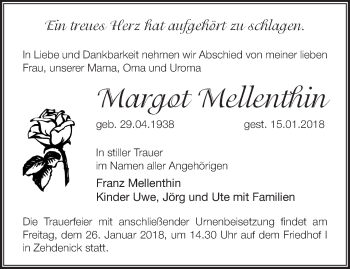 Traueranzeige von Margot Mellenthin von Märkische Oderzeitung