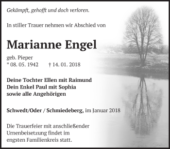 Traueranzeige von Marianne Engel von Märkische Oderzeitung