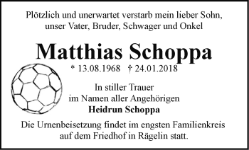 Traueranzeige von Matthias Schoppa von Märkische Oderzeitung