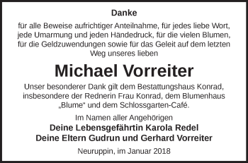 Traueranzeige von Michael Vorreiter von Märkische Oderzeitung