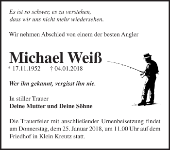 Traueranzeige von Michael Weiß von Märkische Oderzeitung