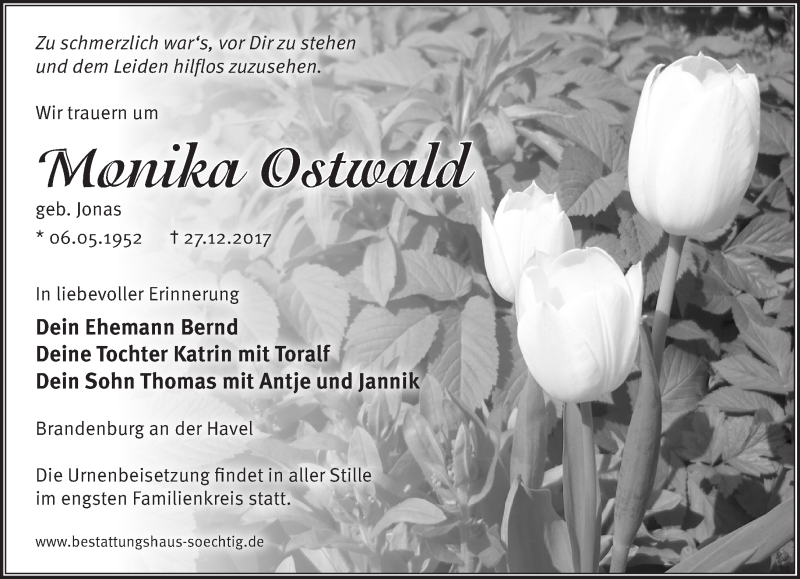  Traueranzeige für Monika Ostwald vom 07.01.2018 aus Märkische Oderzeitung