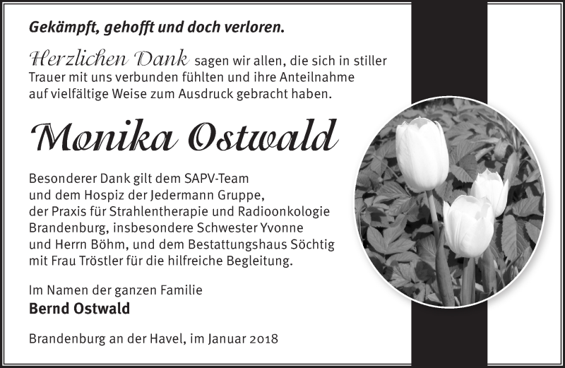  Traueranzeige für Monika Ostwald vom 28.01.2018 aus Märkische Oderzeitung