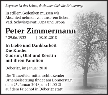 Traueranzeige von Peter Zimmermann von Märkische Oderzeitung