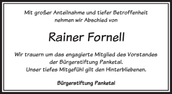 Traueranzeige von Rainer Fornell von Märkische Oderzeitung