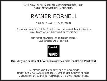 Traueranzeige von Rainer Fornell von Märkische Oderzeitung