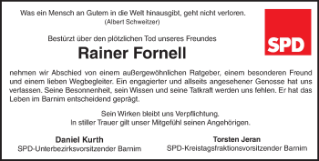 Traueranzeige von Rainer Fornell von Märkische Oderzeitung