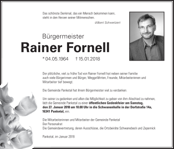 Traueranzeige von Rainer Fornell von Märkische Oderzeitung