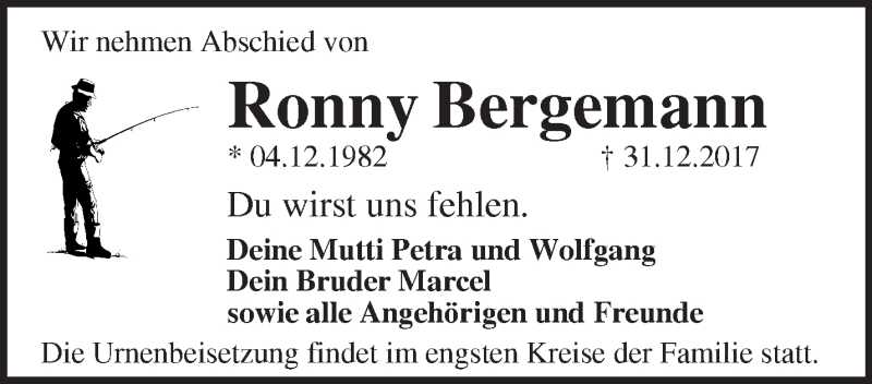  Traueranzeige für Ronny Bergemann vom 10.01.2018 aus Märkische Oderzeitung