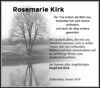 Traueranzeige von Rosemarie Kirk von Märkische Oderzeitung