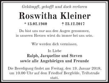 Traueranzeige von Roswitha Kleiner von Märkische Oderzeitung