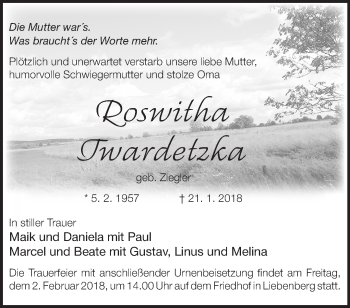 Traueranzeige von Roswitha Twardetzka von Märkische Oderzeitung