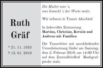 Traueranzeige von Ruth Gräf von Märkische Oderzeitung