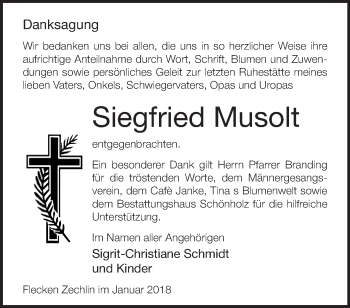 Traueranzeige von Siegfried Musolt von Märkische Oderzeitung