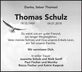 Traueranzeige von Thomas Schulz von Märkische Oderzeitung