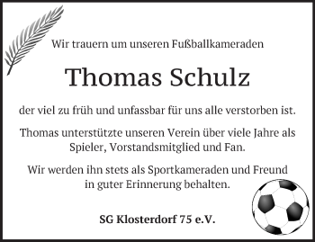 Traueranzeige von Thomas Schulz von Märkische Oderzeitung