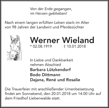 Traueranzeige von Werner Wieland von Märkische Oderzeitung