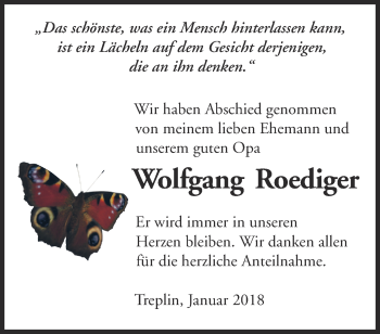 Traueranzeige von Wolfgang Roediger von Märkische Oderzeitung