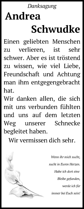 Traueranzeige von Andrea Schwudke von Märkische Oderzeitung