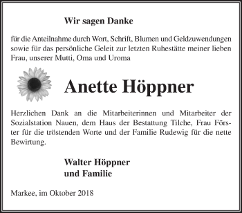 Traueranzeige von Anette Höppner von Märkische Oderzeitung