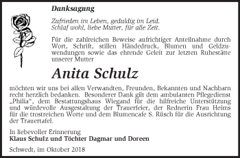 Traueranzeige von Anita Schulz von Märkische Oderzeitung