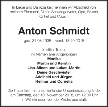 Traueranzeige von Anton Schmidt von Märkische Oderzeitung