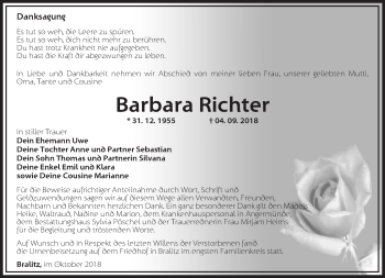 Traueranzeige von Barbara Richter von Märkische Oderzeitung