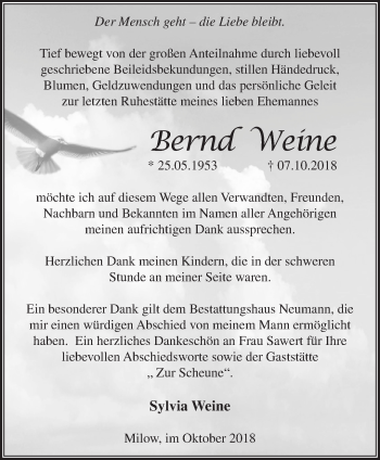 Traueranzeige von Bernd Weine von Märkische Oderzeitung