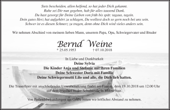 Traueranzeige von Bernd Weine von Märkische Oderzeitung