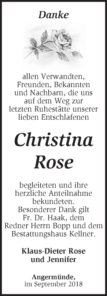 Traueranzeige von Christina Rose von Märkische Oderzeitung