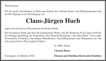 Traueranzeige von Claus-Jürgen Huch von Märkische Oderzeitung