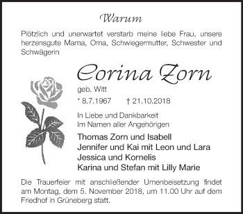 Traueranzeige von Corinna Zorn von Märkische Oderzeitung