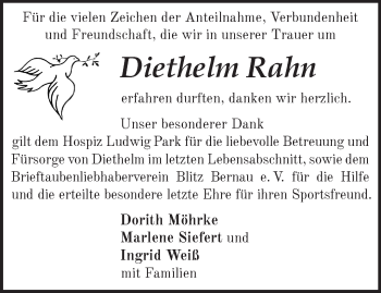 Traueranzeige von Diethelm Rahn von Märkische Oderzeitung